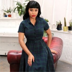 Caterina Blackwatch Check Swing Dress US 6 / S Collectif Tartan Vintage 50s